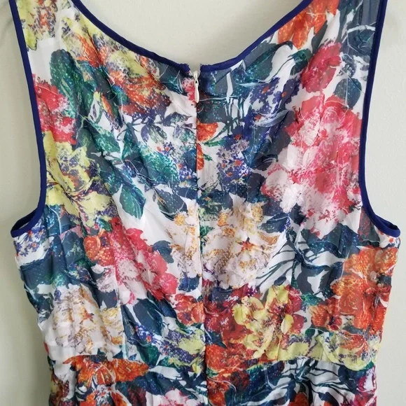 Adrianna Papell Color Floral Print A-Line Asymmetric Hem Dress Plus  14 Large L - Picture 6 of 8